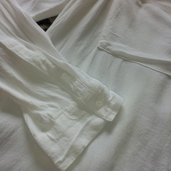 Silence+Noise Sheer Back White Button Down Blouse Med - Picture 4 of 8